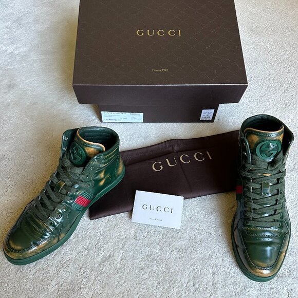 Limited Edition GUCCI Signature WEB Burnish Leather SNEAKERS Size 7.5 G | 8.5 US - Picture 1 of 16